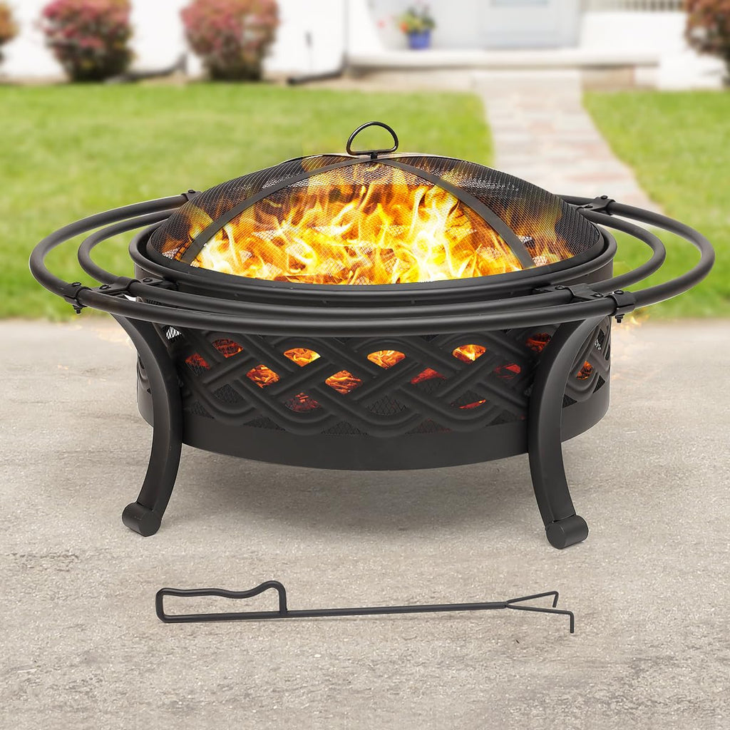 36 Inch Outdoor Fire Pit with Spark Screen Black P39038