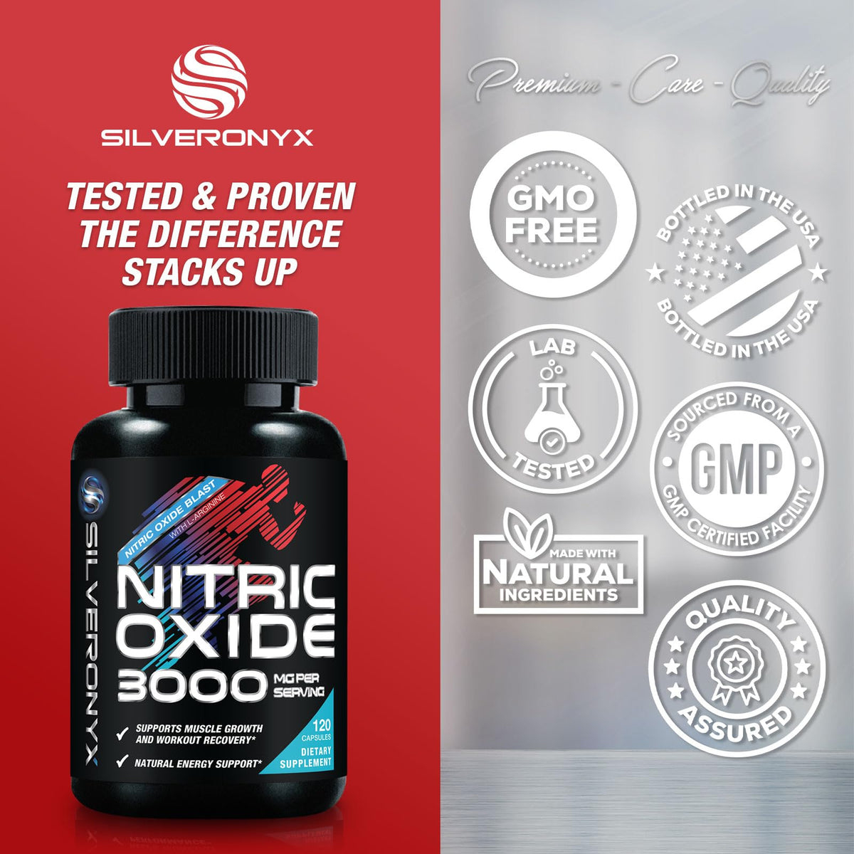 Nitric Oxide Supplement 3000mg Blend L-Arginine & L-Citrulline 120 Capsules J8498