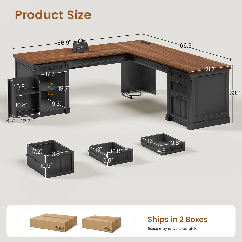 L Shaped Office Desk with 4 Drawers W1018
