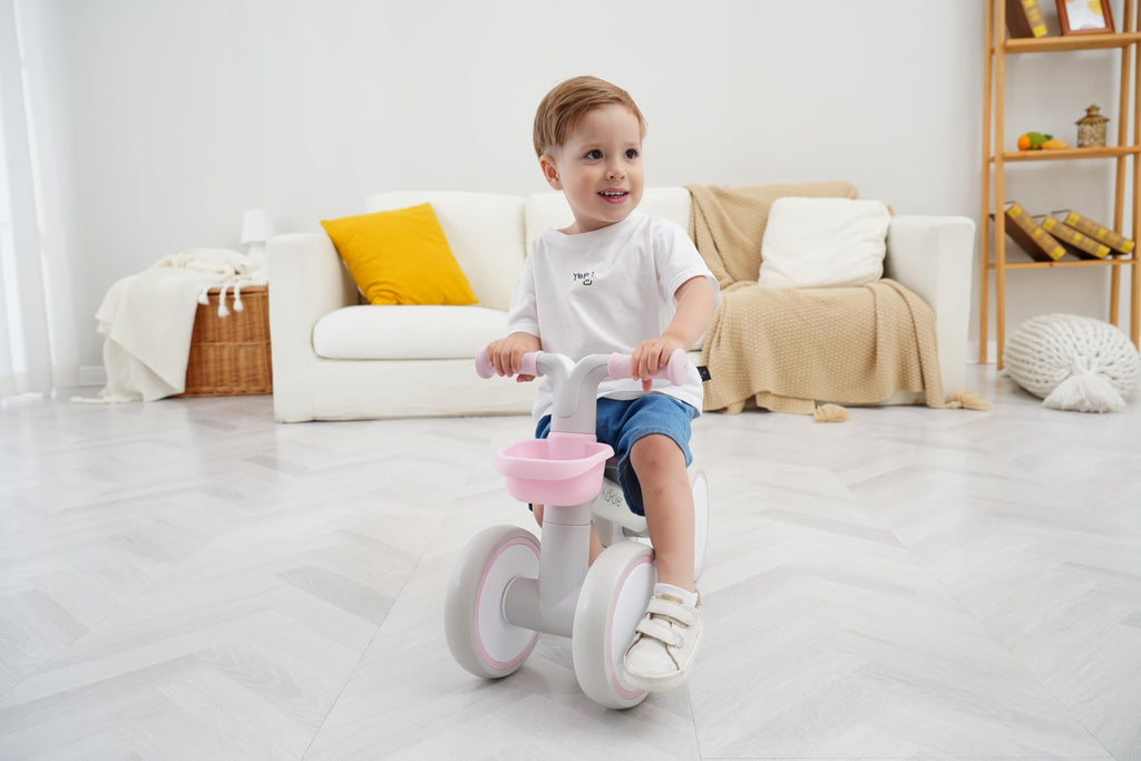 Pink Toddler Balance Bike with Adjustable Seat and Front Basket T862378