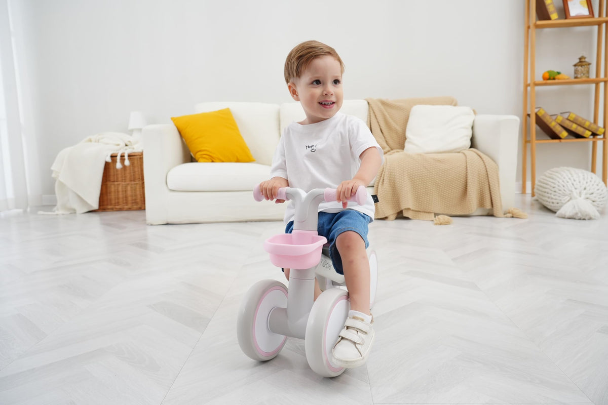 Pink Toddler Balance Bike with Adjustable Seat and Front Basket T862378