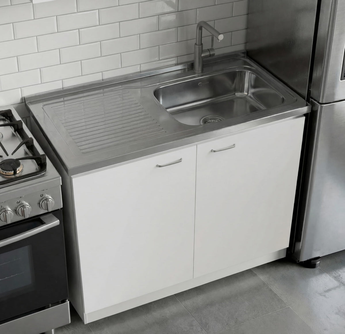 White 39 in Kitchen Sink Cabinet with Stainless Steel Top Q5180
