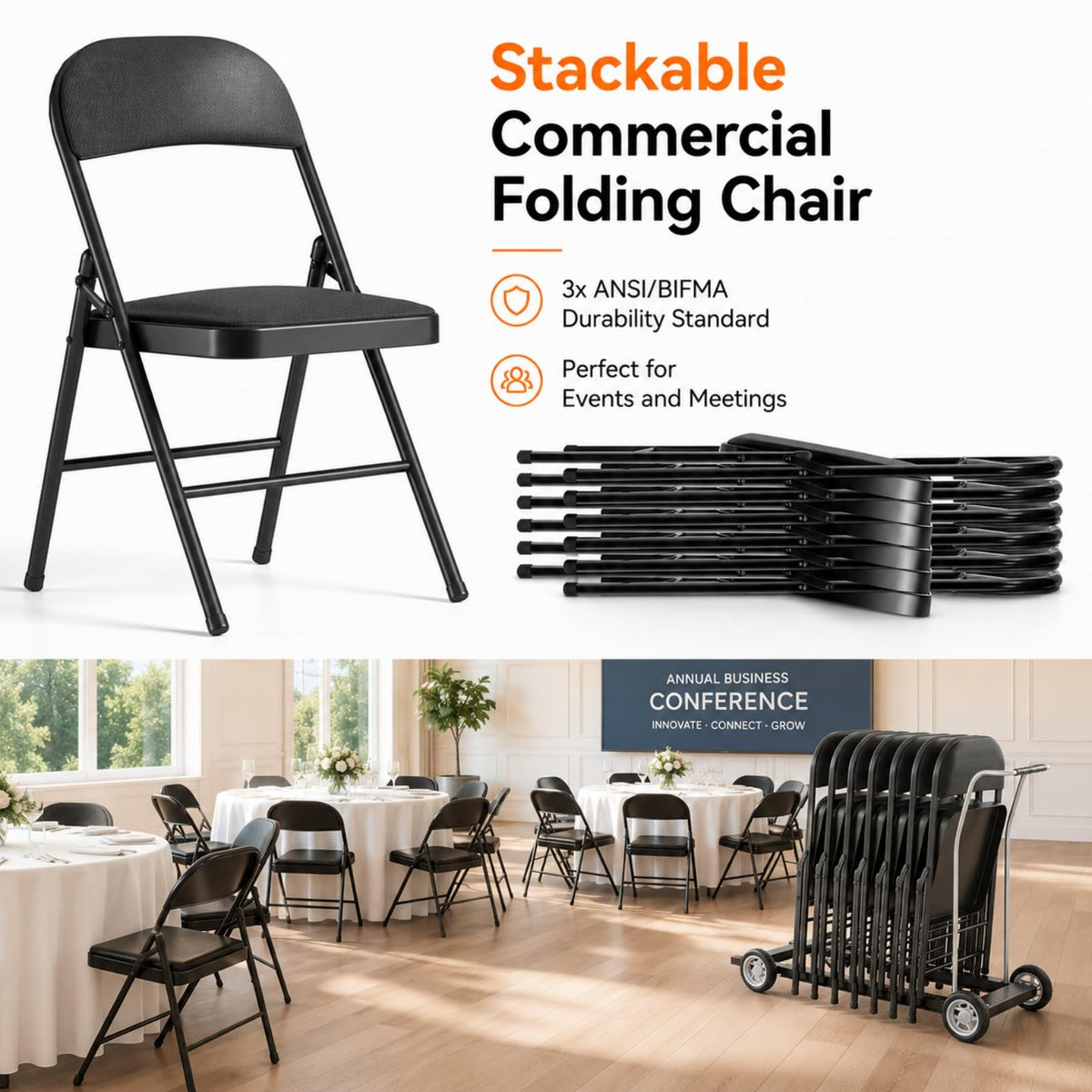 Folding Chairs with Cushion 10 Pack Black S2238