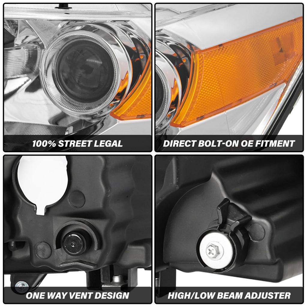 Headlight Assembly Replacement Chrome Housing with Amber Reflector E699