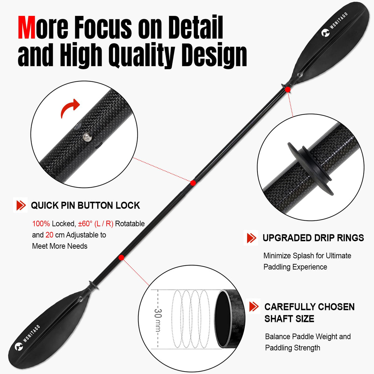 Adjustable Lightweight Carbon Fiber Kayak Paddle R745862