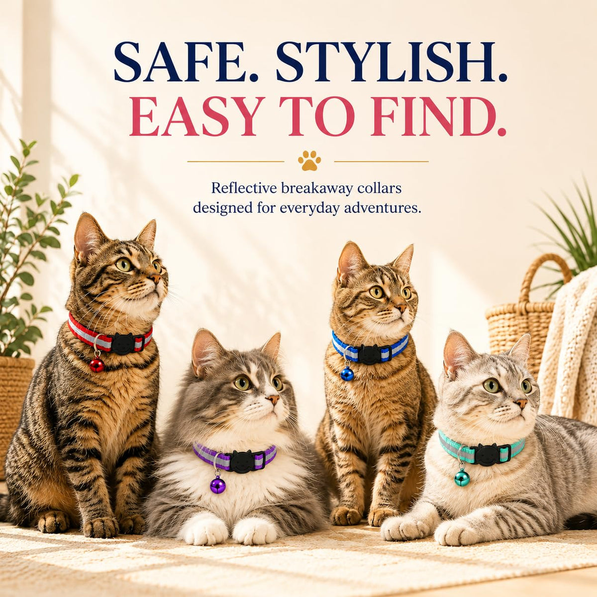 Reflective Breakaway Cat Collar with Bell 12-Pack X76484