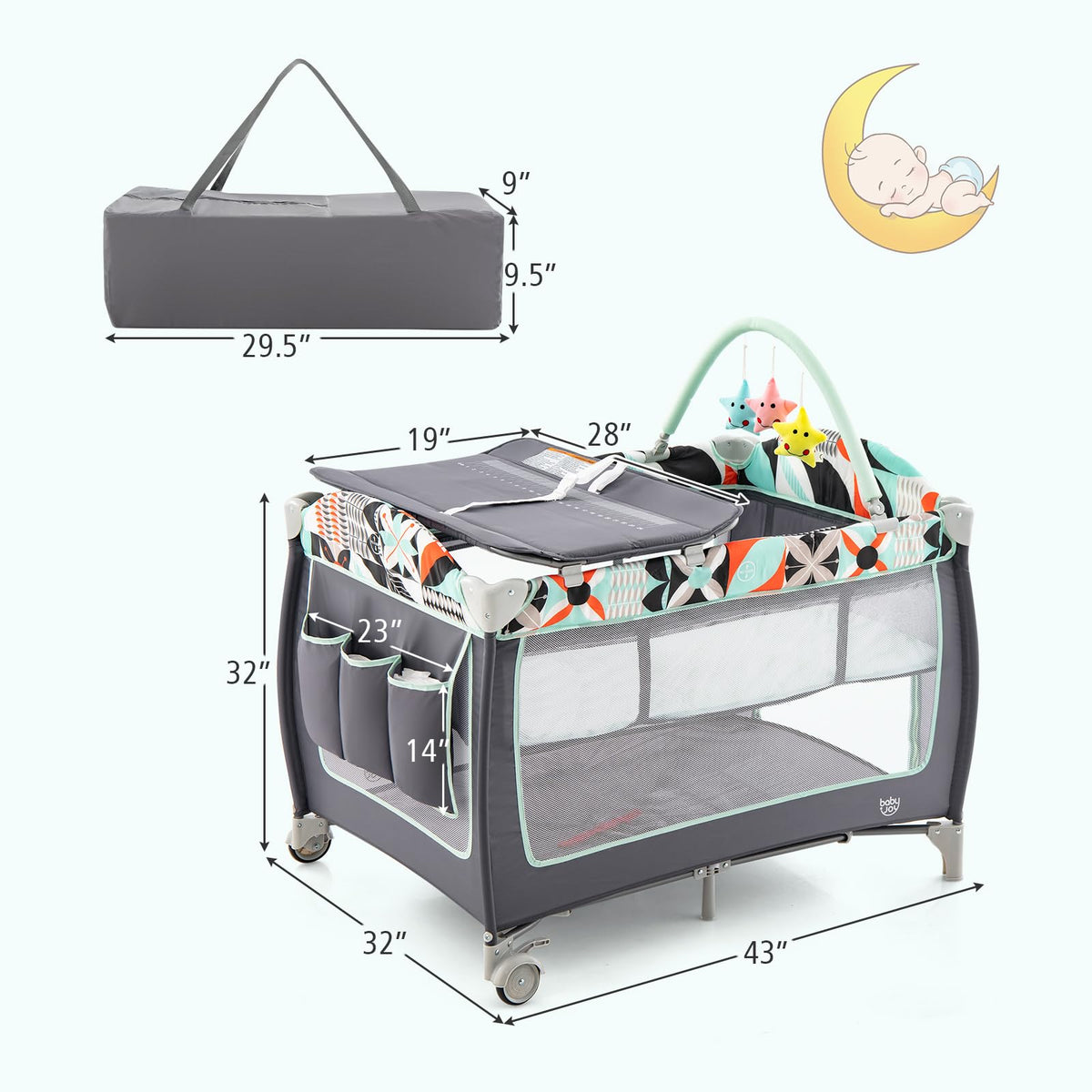 4 in 1 Portable Baby Crib Playpen with Bassinet S542