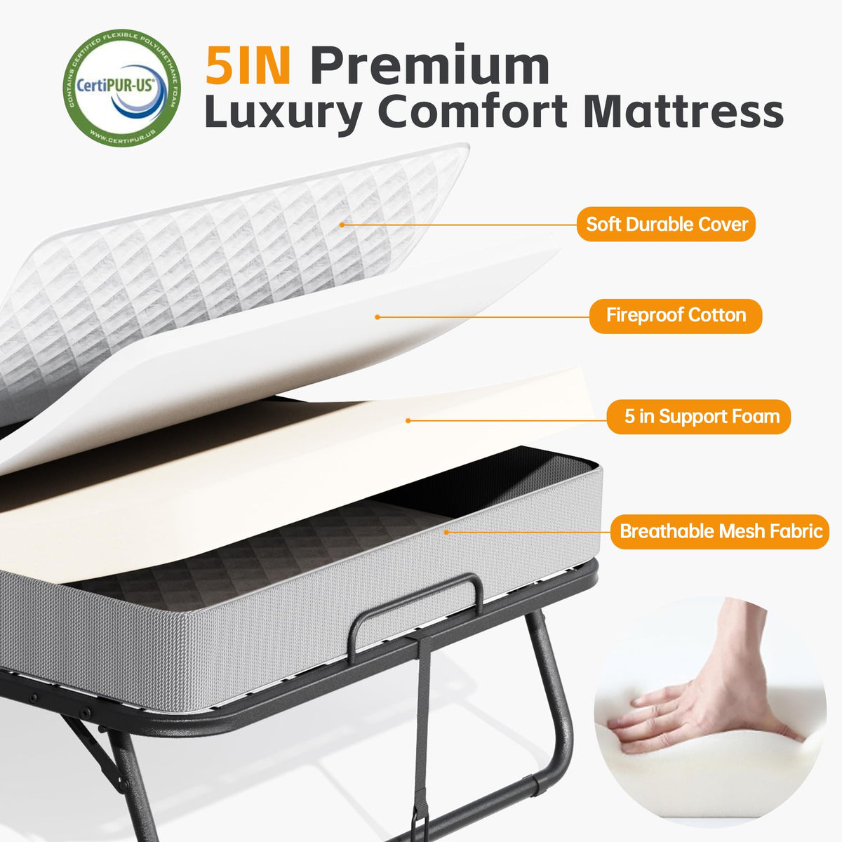 Folding Bed with 5-inch Memory Foam Mattress S568755