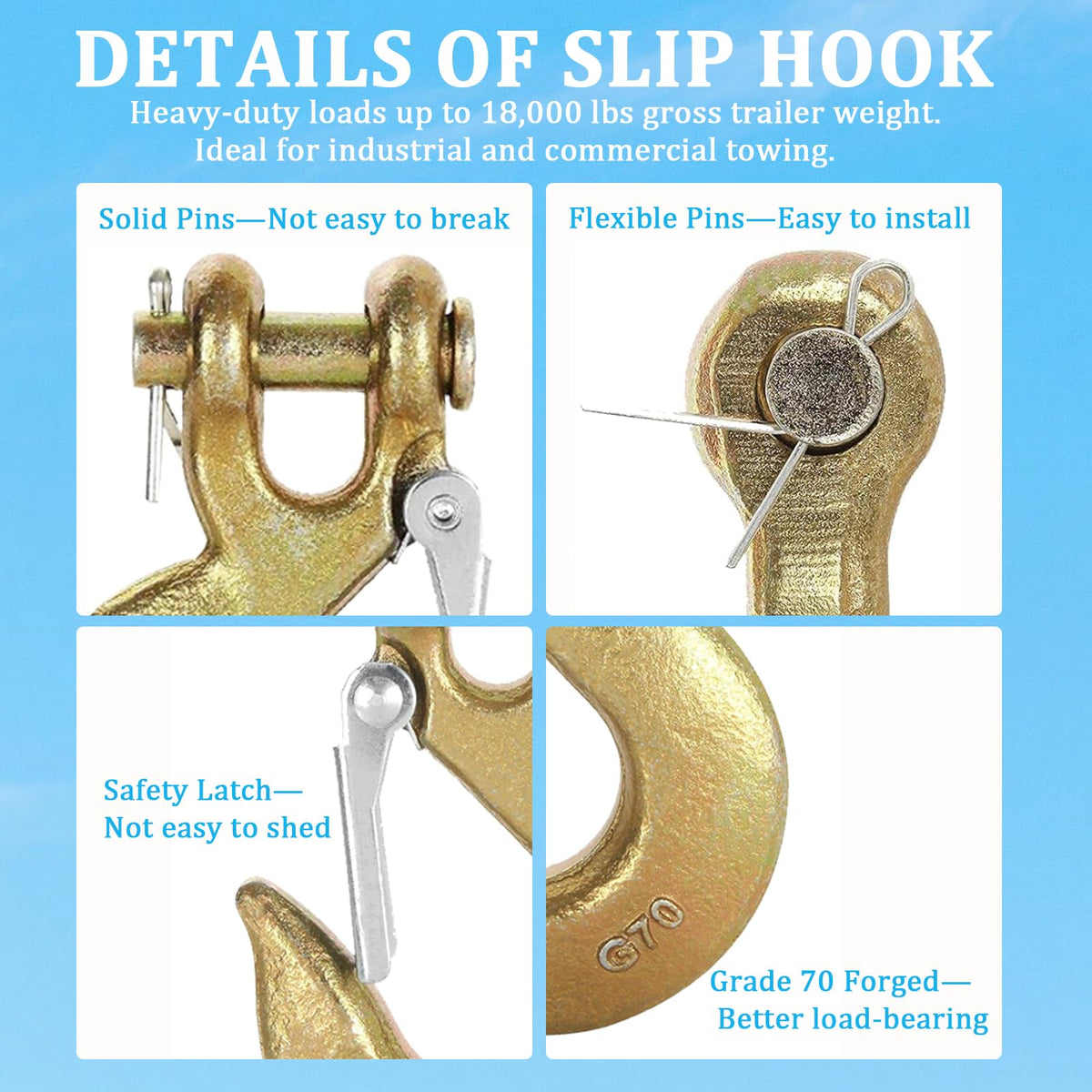 2 Pack 3/8" Heavy Duty Clevis Slip Hook with Safety Latch J557862