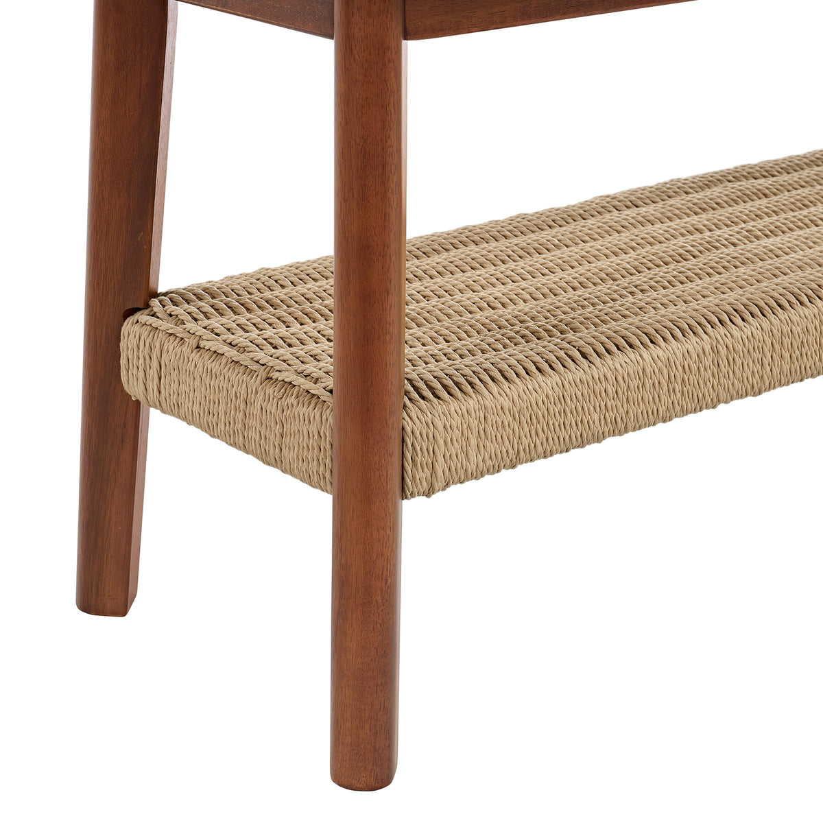 Solid Wood Entryway Bench with Woven Storage Shelf, Chestnut, 48” V7821