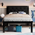 Twin Size Black Metal Platform Bed Frame with Faux Leather Tufted Headboard O60943