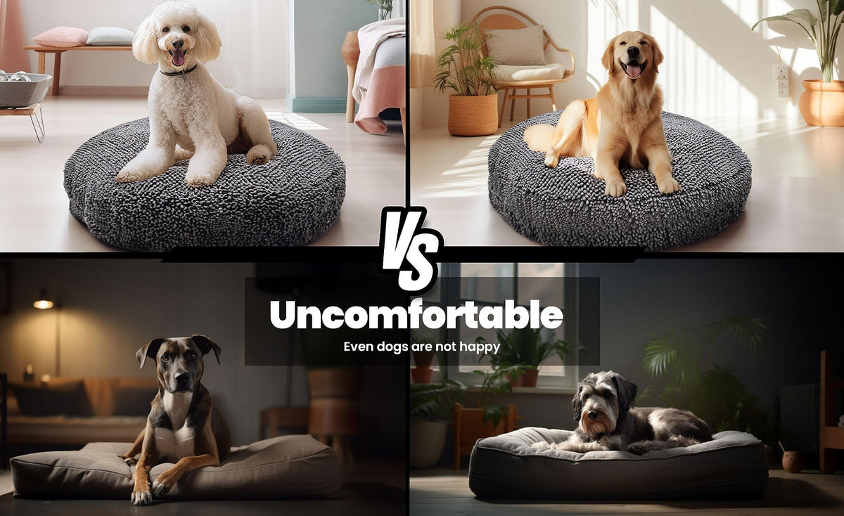 Soft Round Chenille Dog Bed with Removable Washable Cover Grey Medium I985124