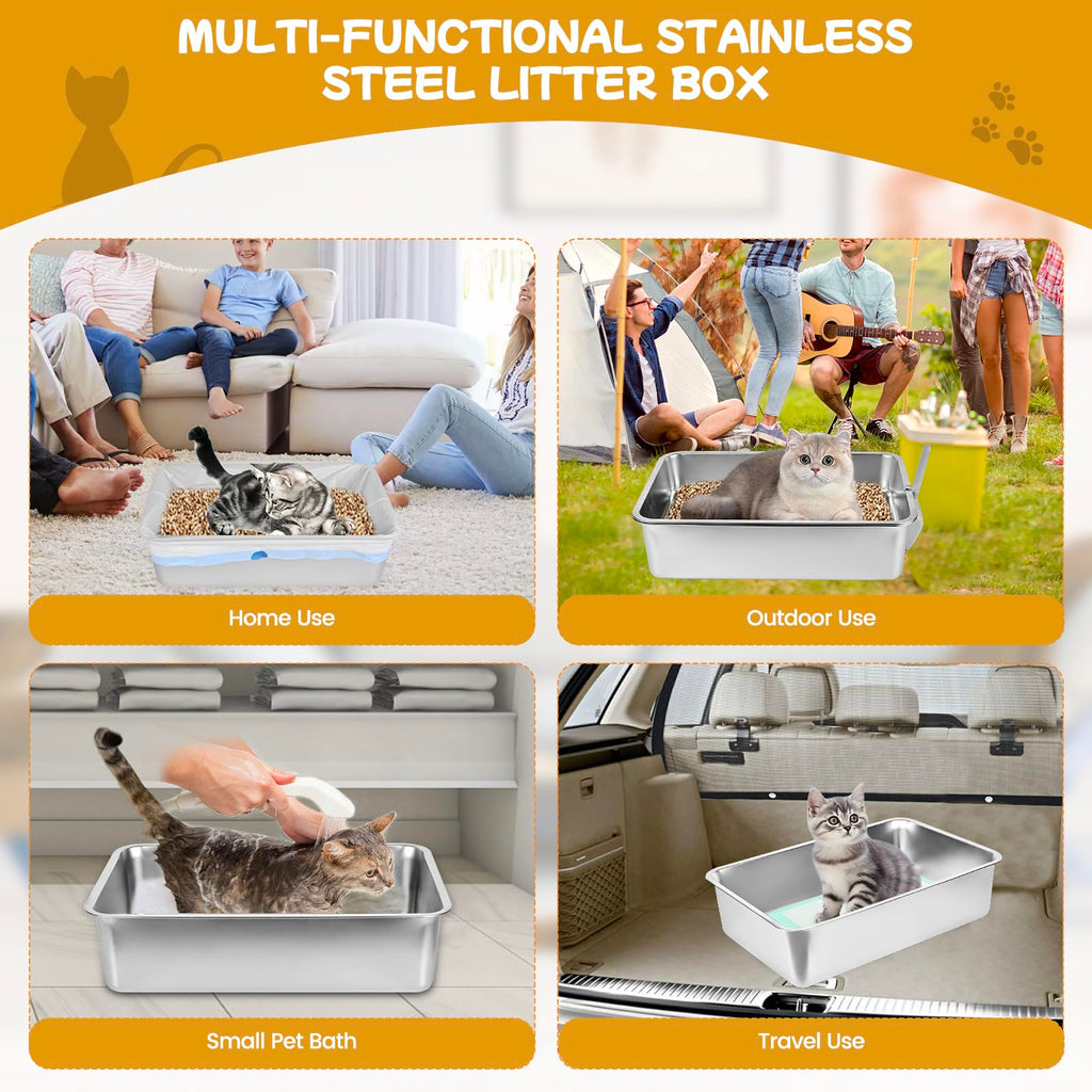 Stainless Steel Sifting Cat Litter Box with Scoop and Pee Pad X733