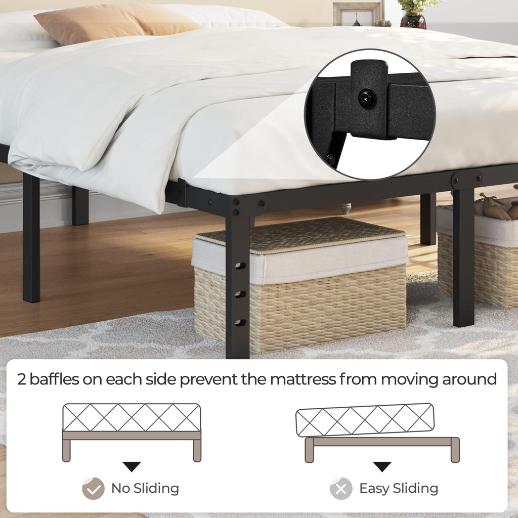 14 Inch Queen Size Black Metal Platform Bed Frame V6212