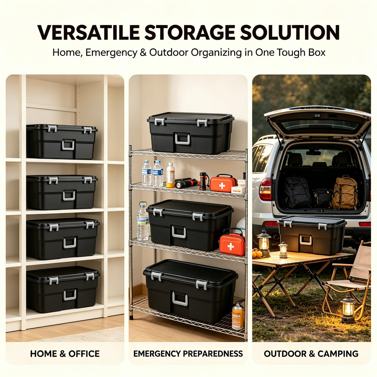 Black 22 Gal Wheeled Plastic Storage Bins U482