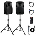 12-Inch 1800W 2-Way Powered PA Speaker System Combo Set with Speaker Stands J6109