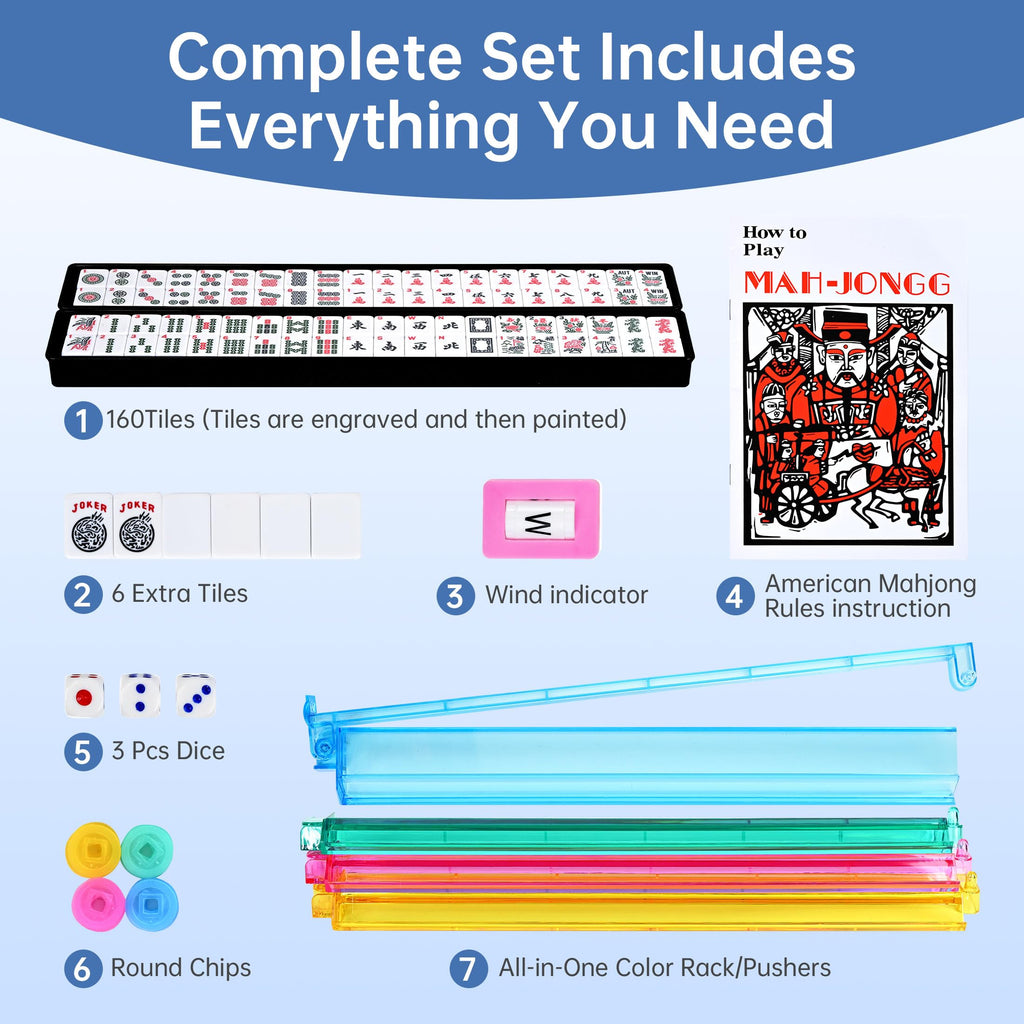 166 Tiles Mahjong Game Set with Blue Carrying Bag V87358
