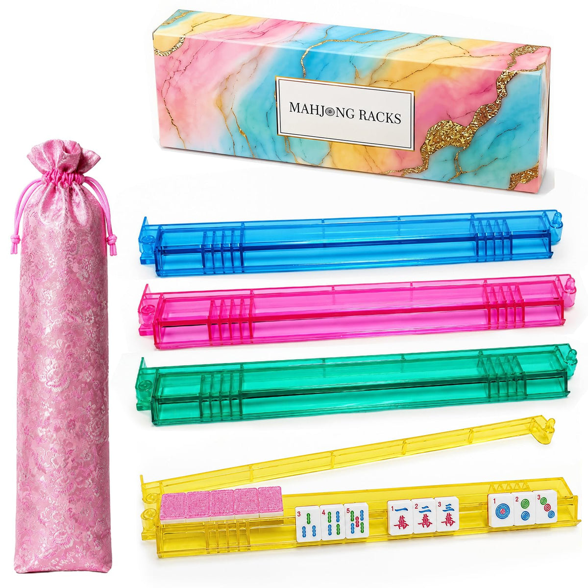 Non-Slip Mahjong Racks with Pushers Set O76087