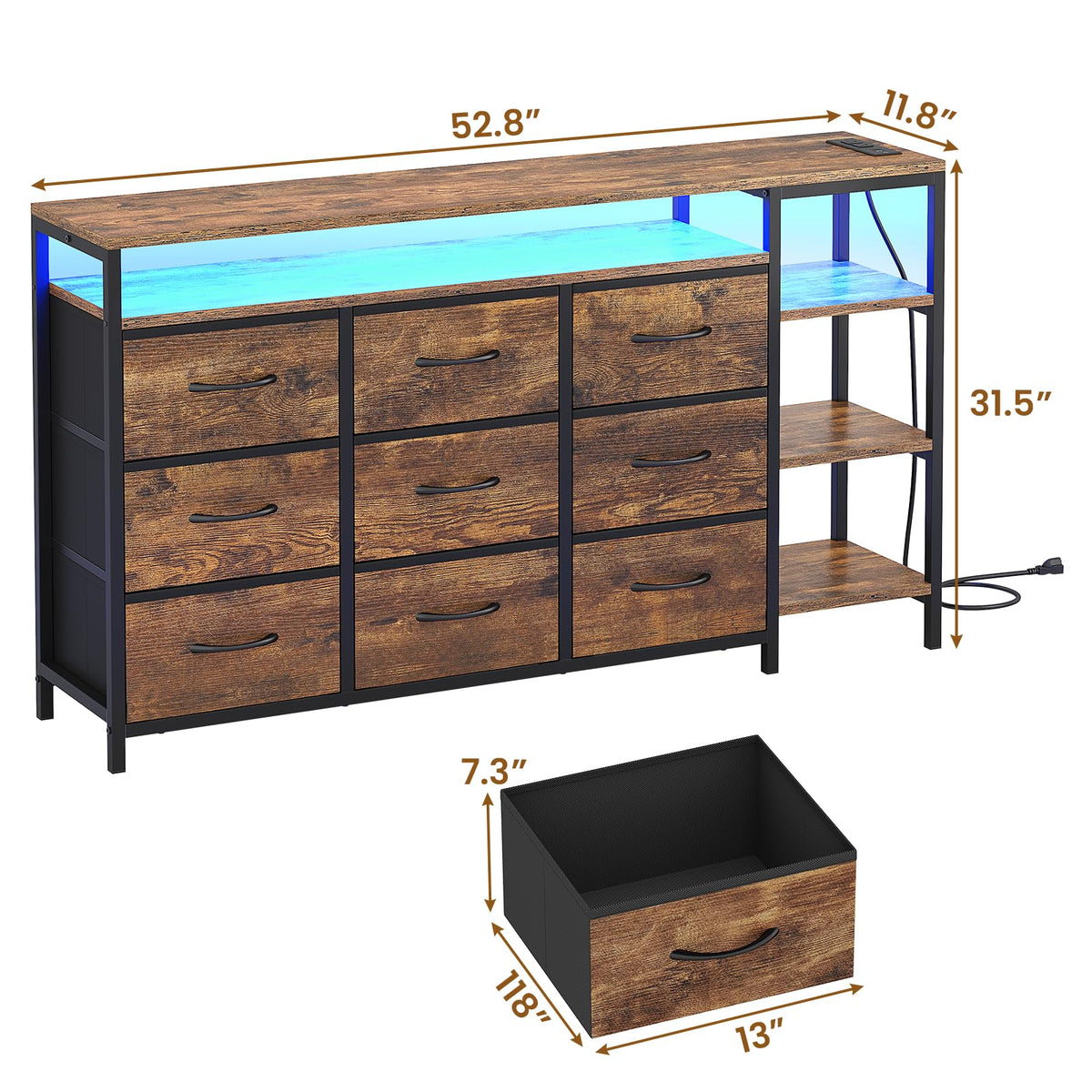LED TV Stand Dresser with 9 Drawers Y673
