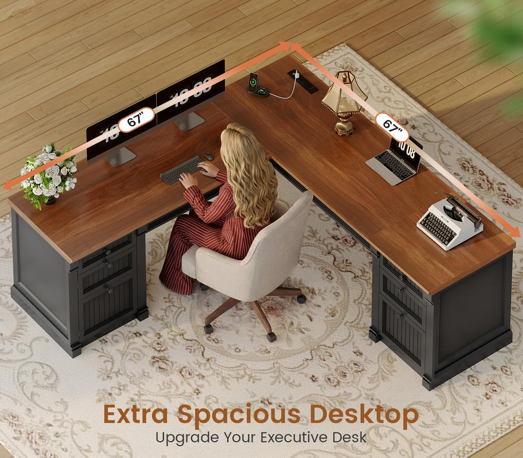 L Shaped Office Desk with 4 Drawers W1018