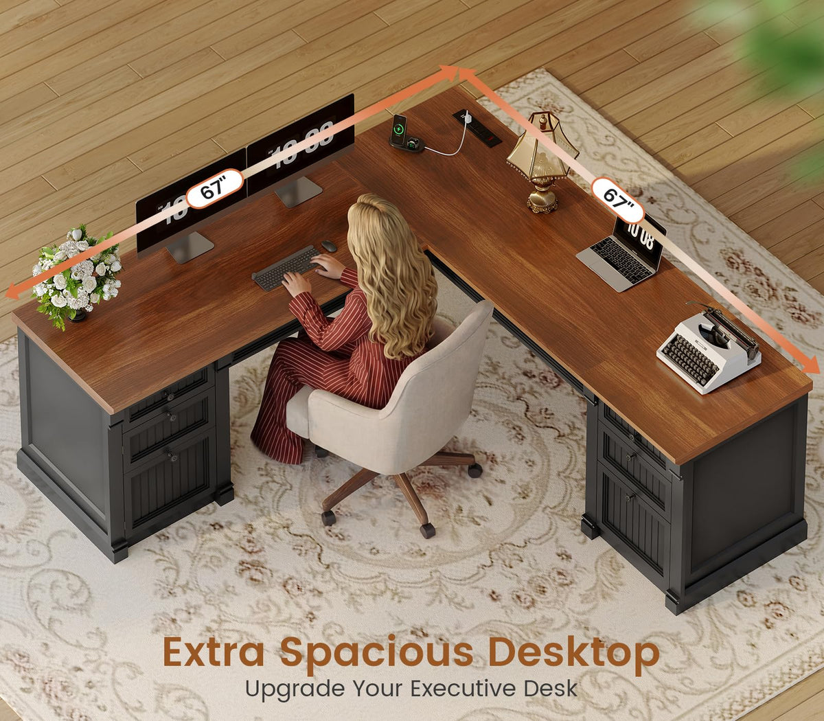 L Shaped Office Desk with 4 Drawers W1018