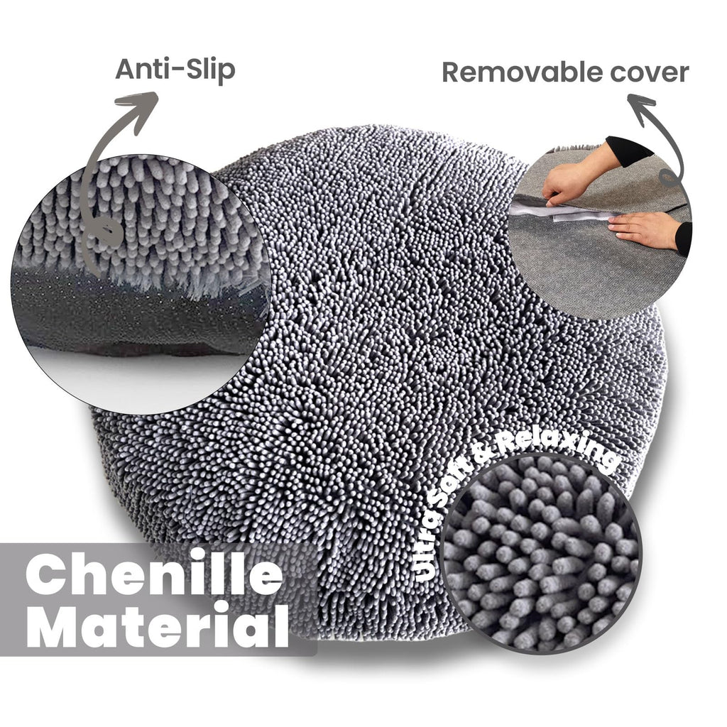 Soft Round Chenille Dog Bed with Removable Washable Cover Grey Medium I985124