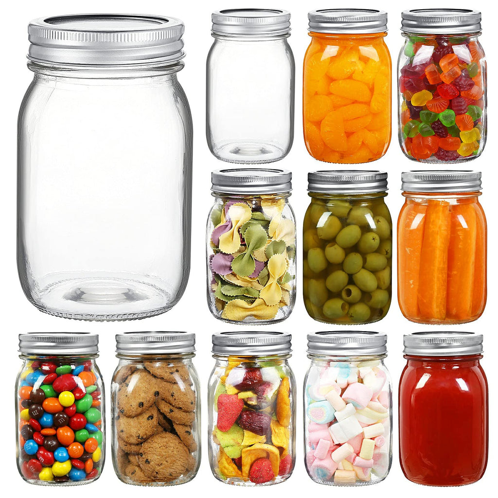 16 oz Clear Glass Mason Jars with Lids and Bands, 12 Pack C6657