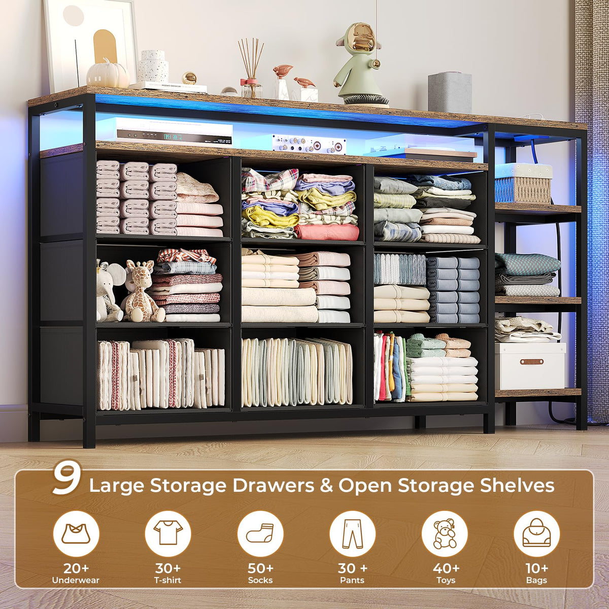 LED TV Stand Dresser with 9 Drawers Y673