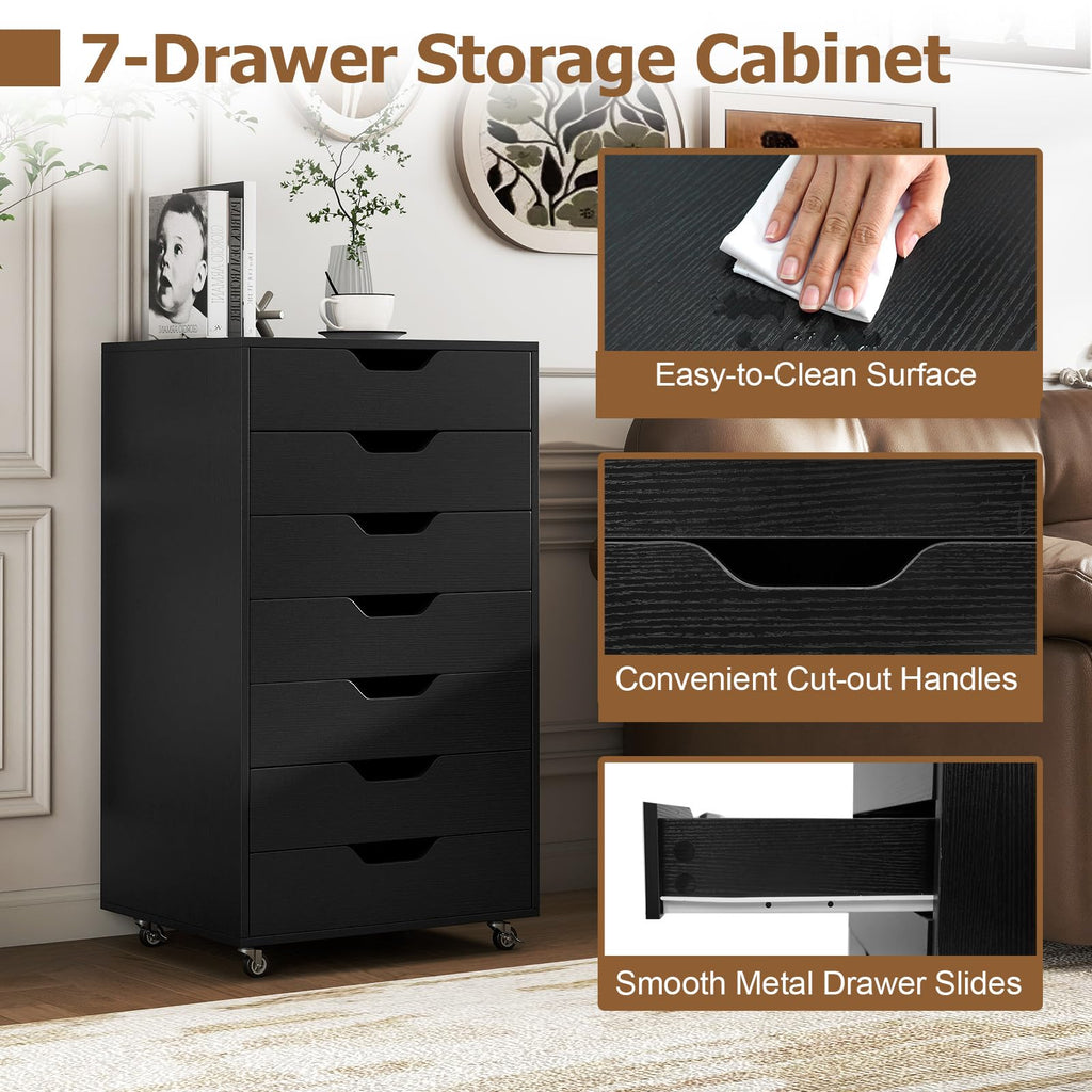 7 Drawer Wooden Storage Cabinet with Casters B237956