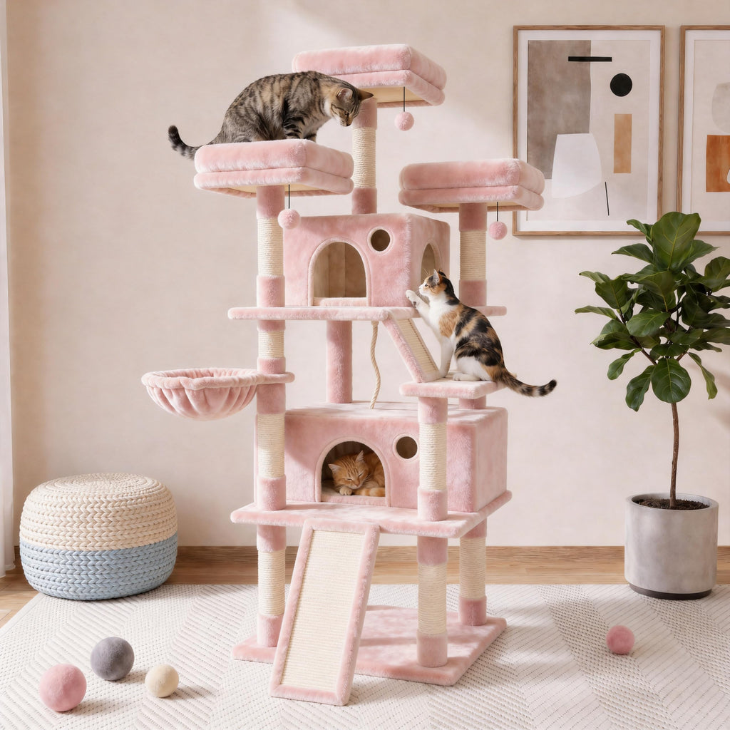 70 Inch Tall Multi-Level Cat Tree Tower with Scratching Posts, Hammock & Perches V963226