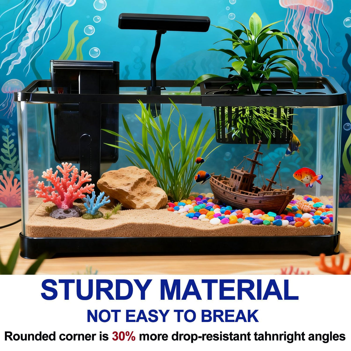 5 Gallon Plastic Aquarium Starter Kit with Filter and LED Light N555