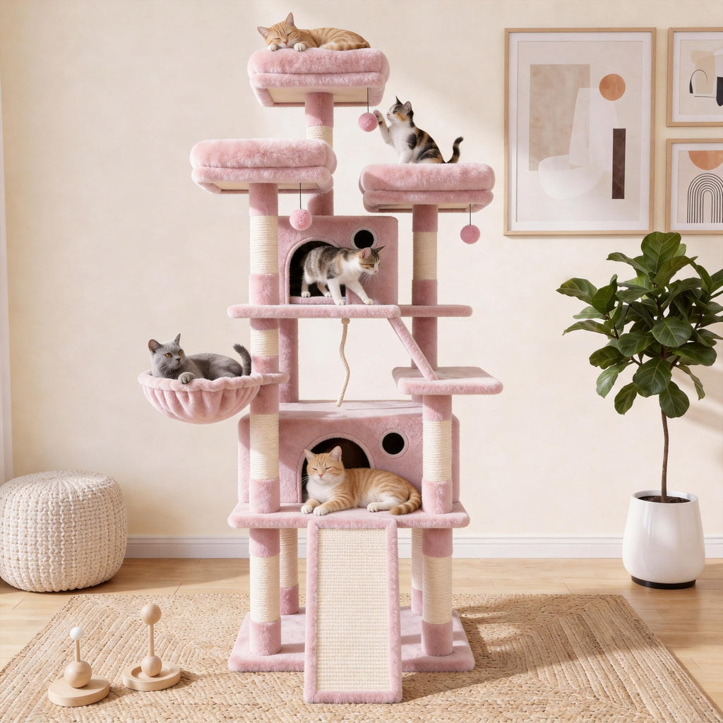 70 Inch Tall Multi-Level Cat Tree Tower with Scratching Posts, Hammock & Perches V963226