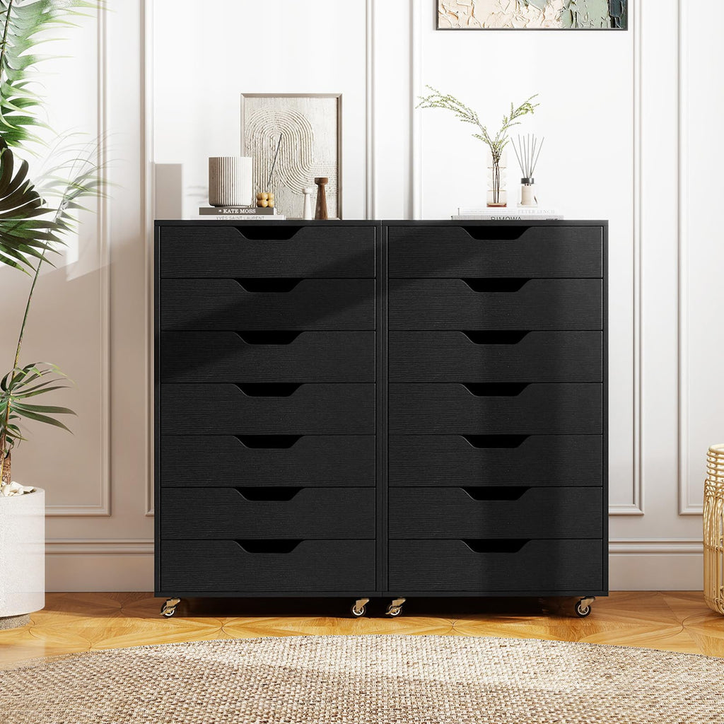 7 Drawer Wooden Storage Cabinet with Casters B237956