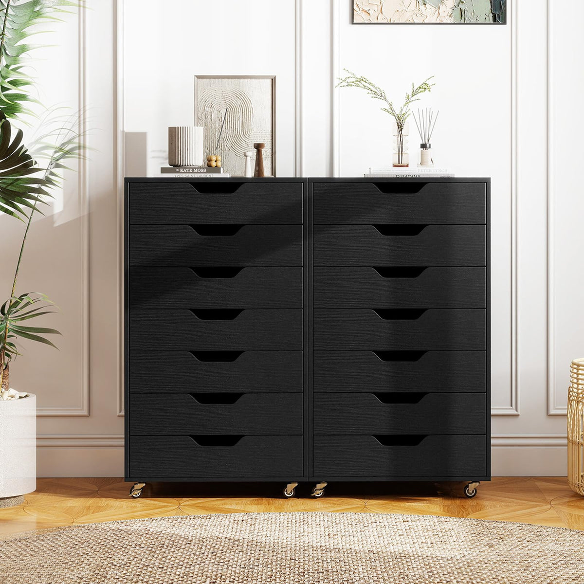 7 Drawer Wooden Storage Cabinet with Casters B237956