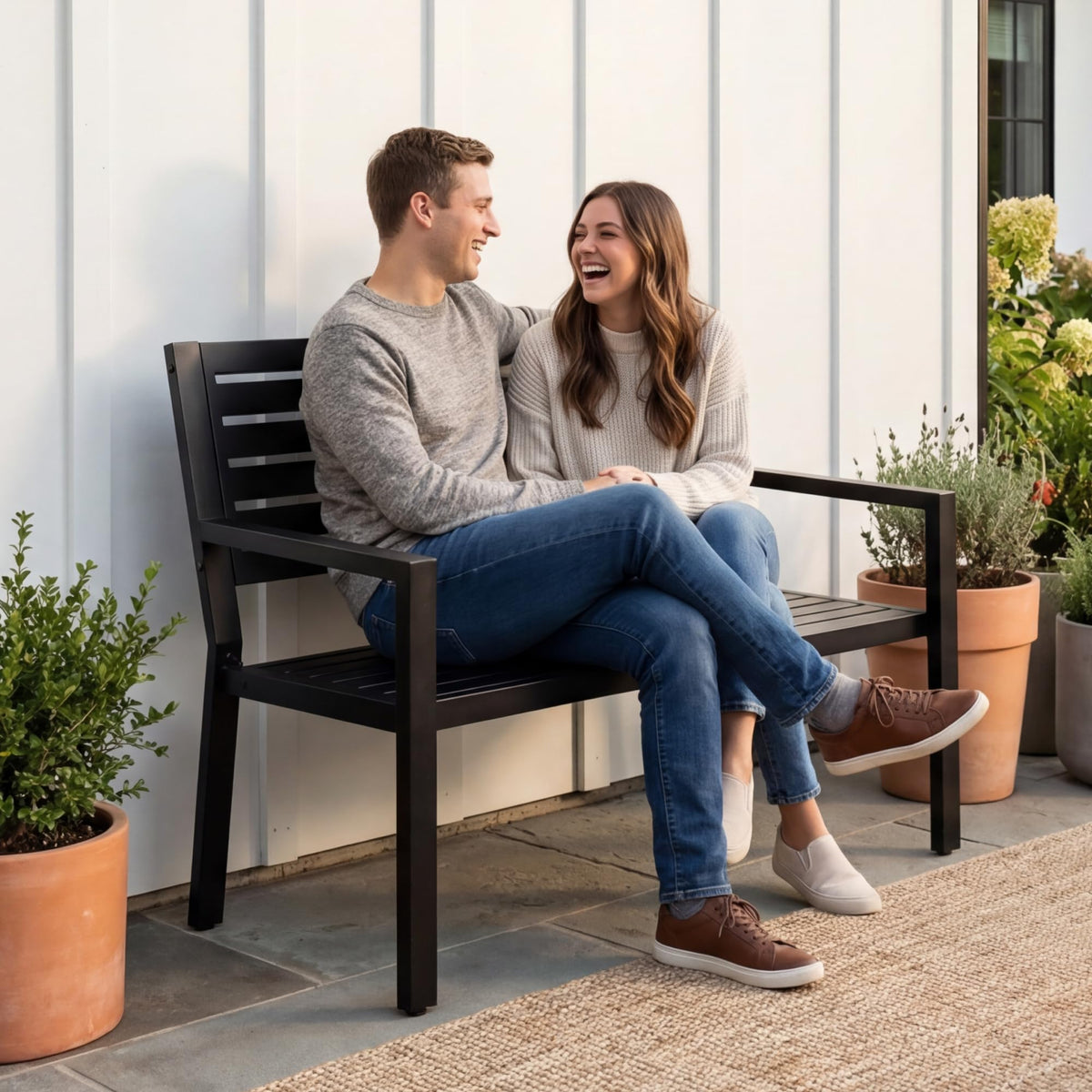 Heavy Duty Steel Outdoor Bench with Armrests J665550