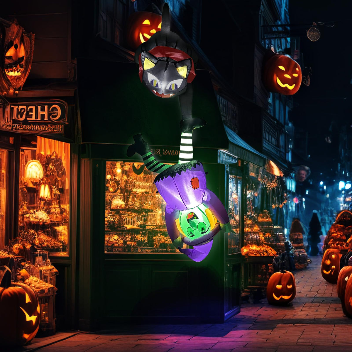 8FT Inflatable Witch Cat Halloween Outdoor Decorations X983