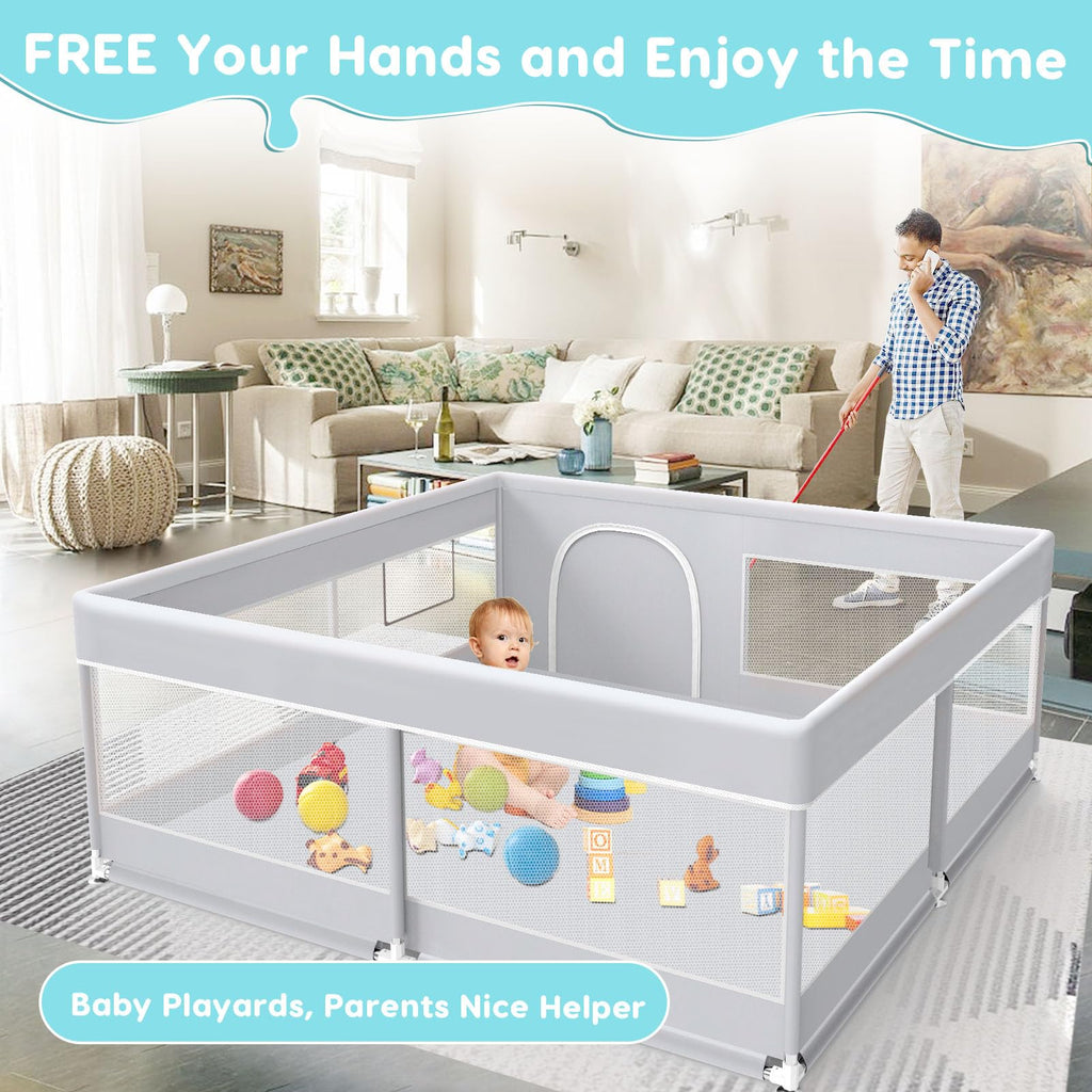 50x50 Inch Grey Baby Playpen with Mesh F8861