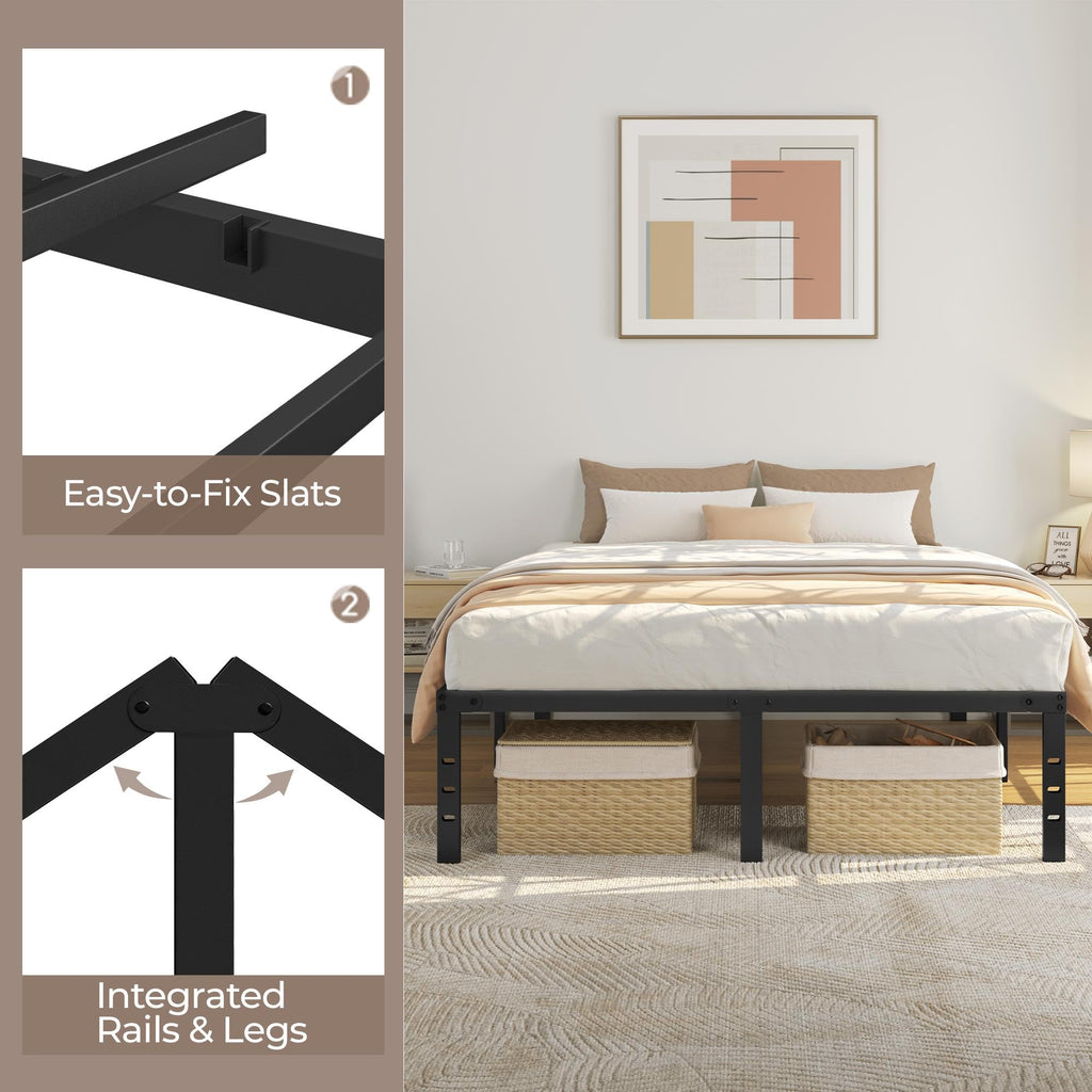 14 Inch Queen Size Black Metal Platform Bed Frame V6212
