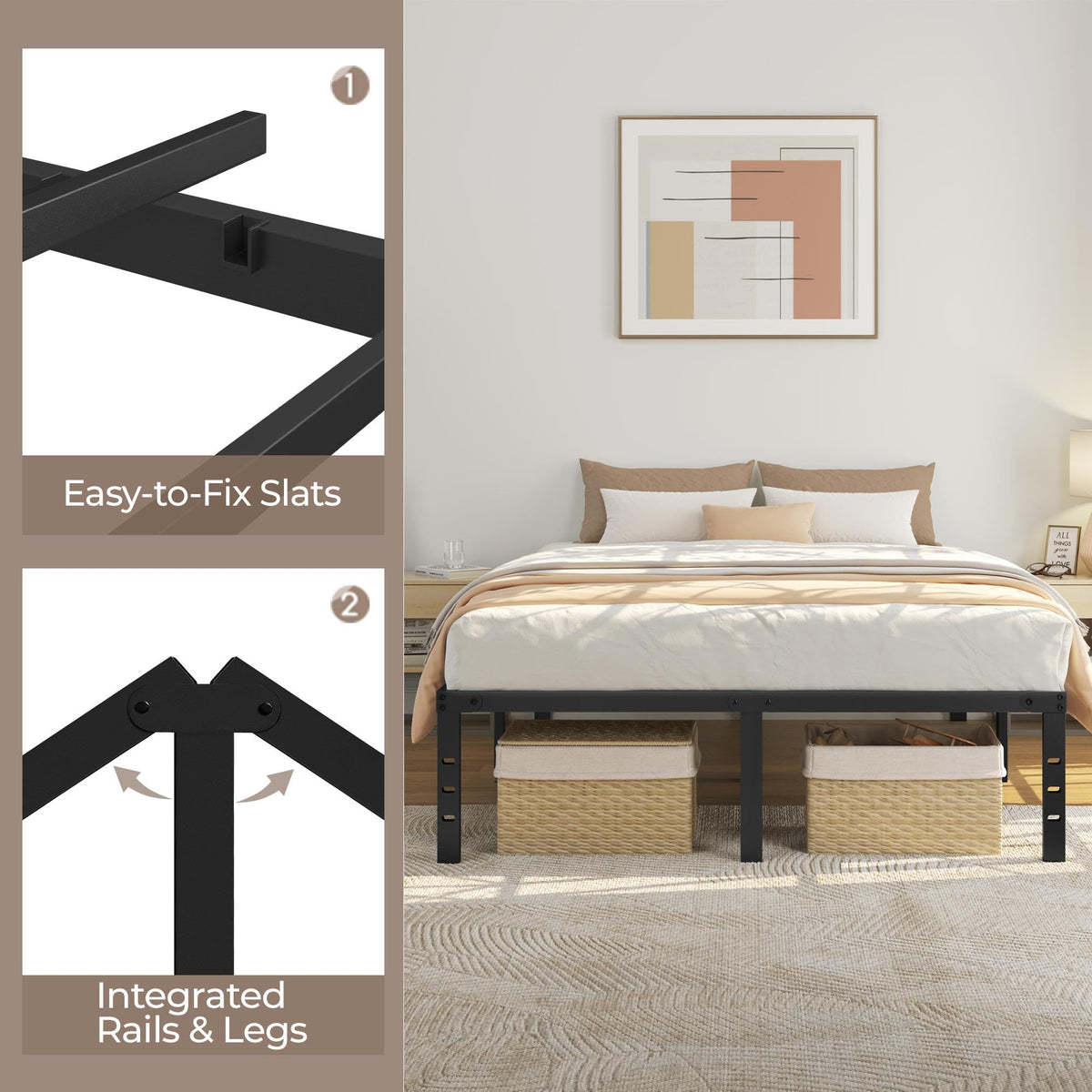 14 Inch Queen Size Black Metal Platform Bed Frame V6212