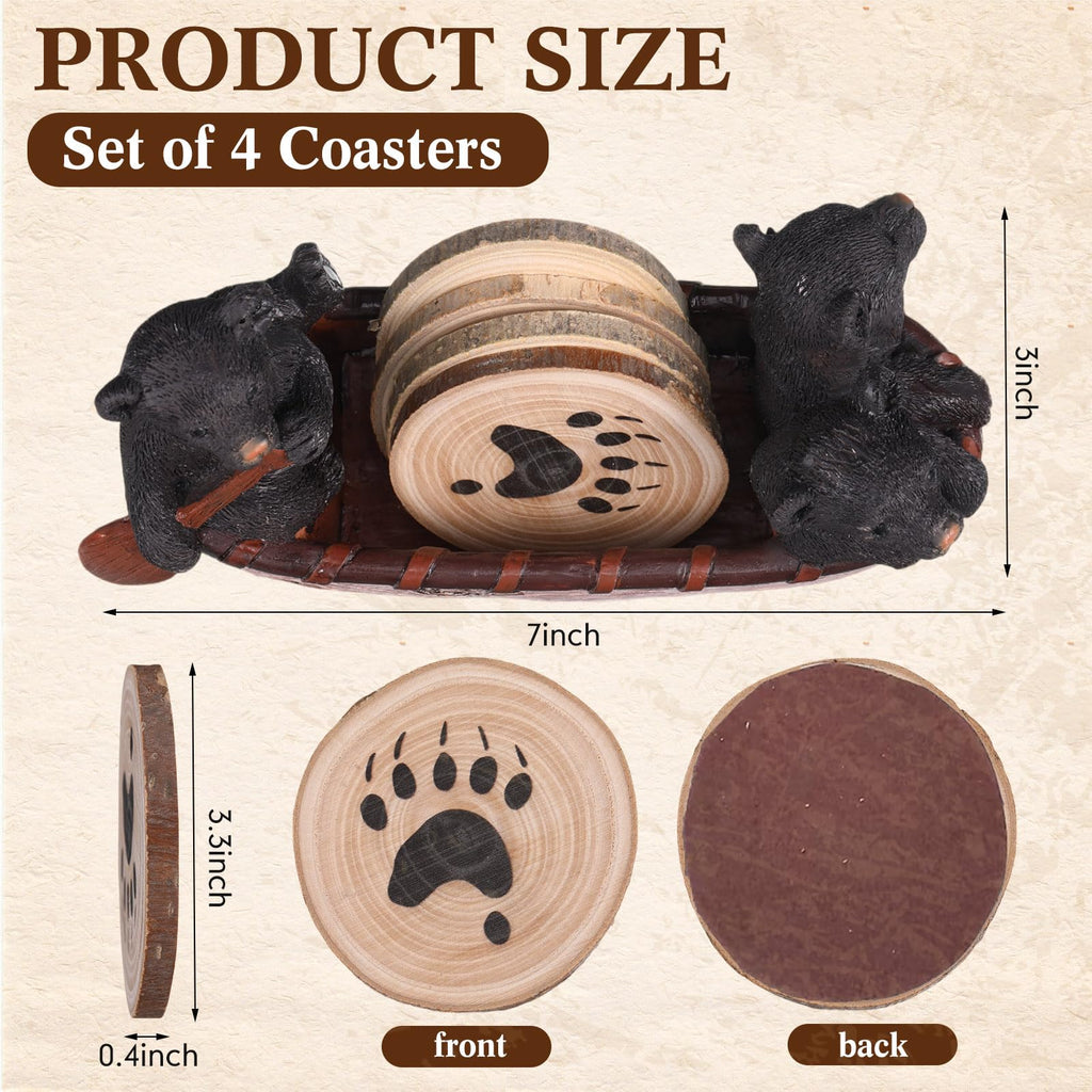 Black Bear Coaster Set with Canoe Holder F764409