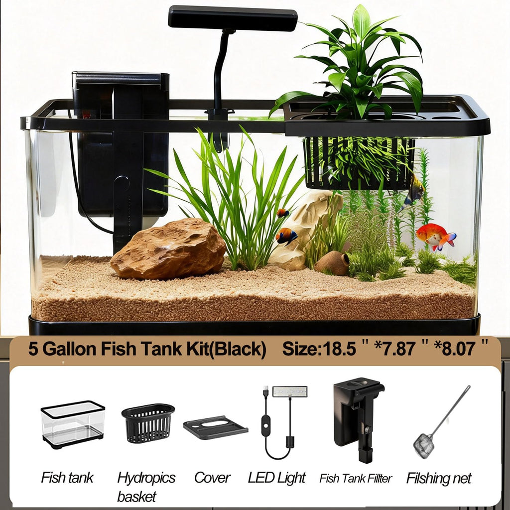 5 Gallon Plastic Aquarium Starter Kit with Filter and LED Light N555