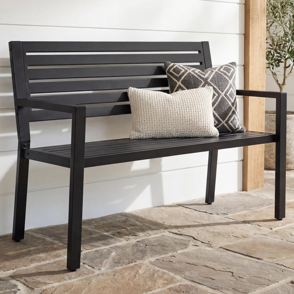 Heavy Duty Steel Outdoor Bench with Armrests J665550