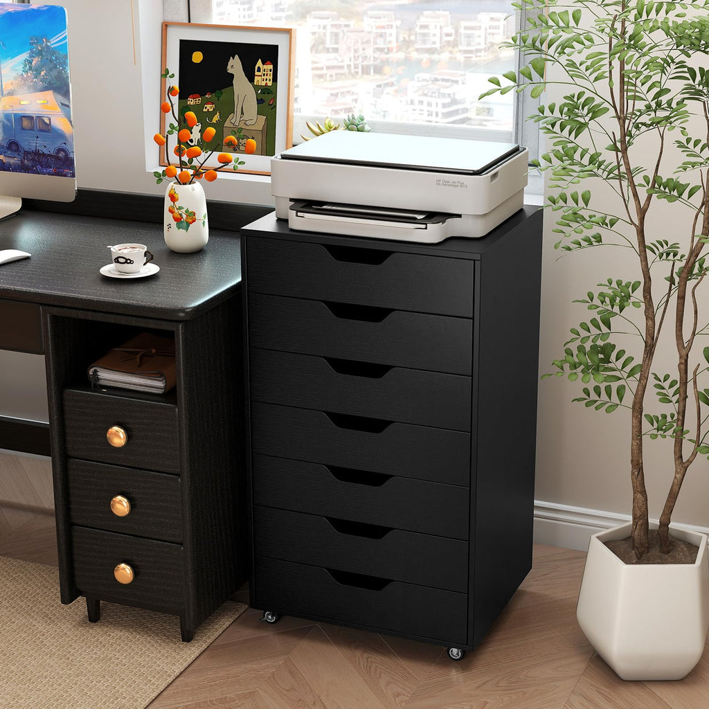 7 Drawer Wooden Storage Cabinet with Casters B237956