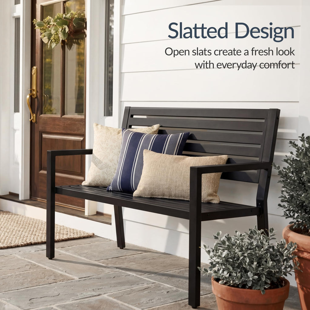 Heavy Duty Steel Outdoor Bench with Armrests J665550