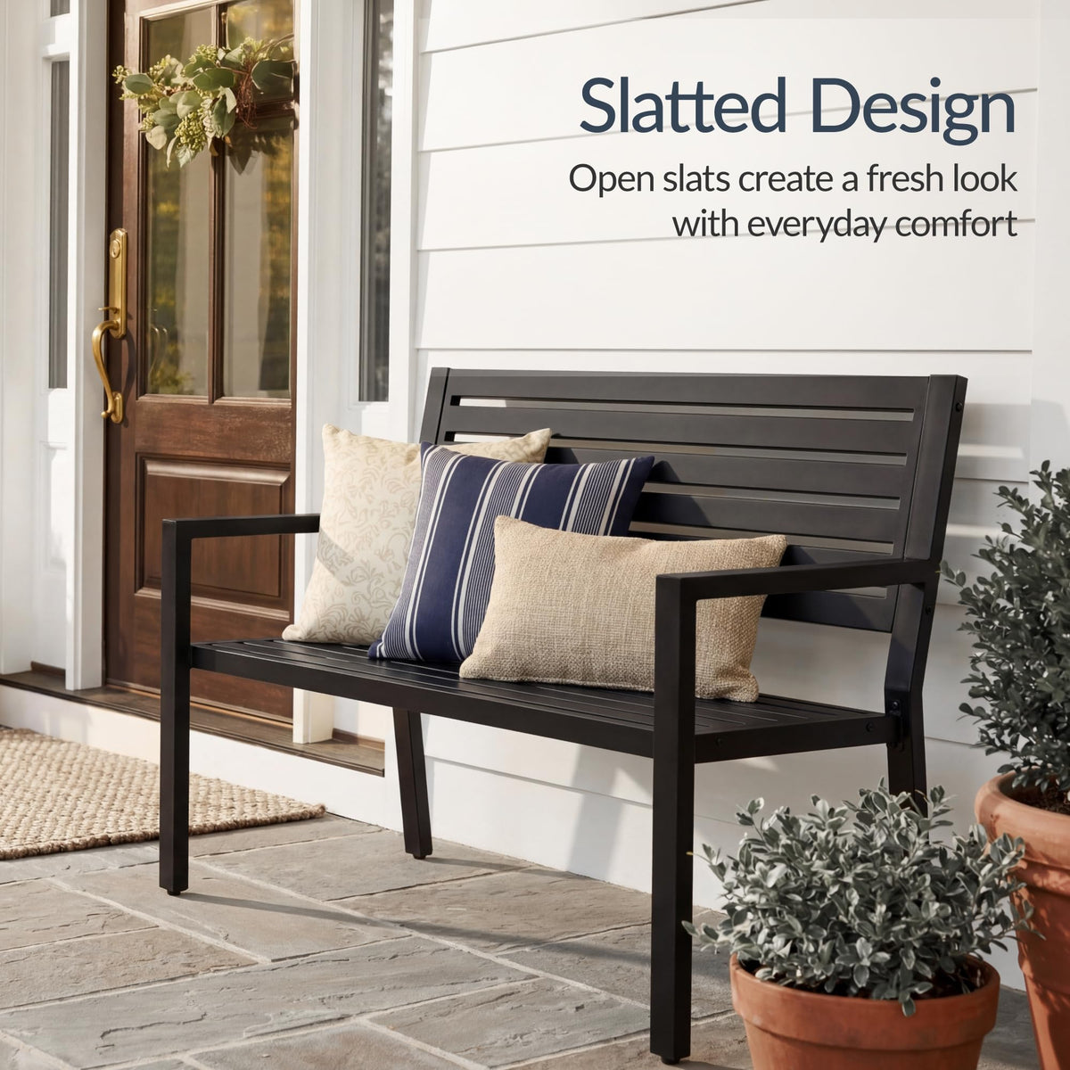 Heavy Duty Steel Outdoor Bench with Armrests J665550
