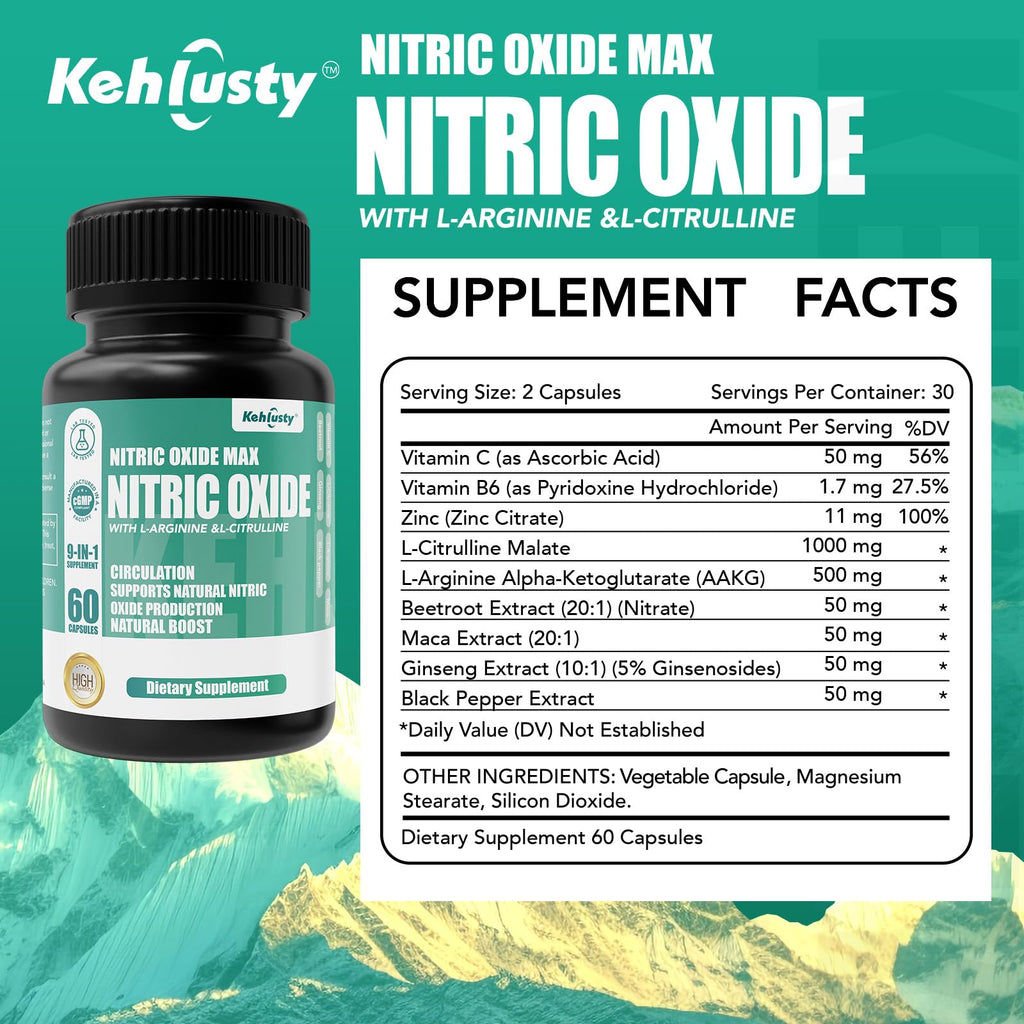 Nitric Oxide Booster Supplements 60 Capsules U71367