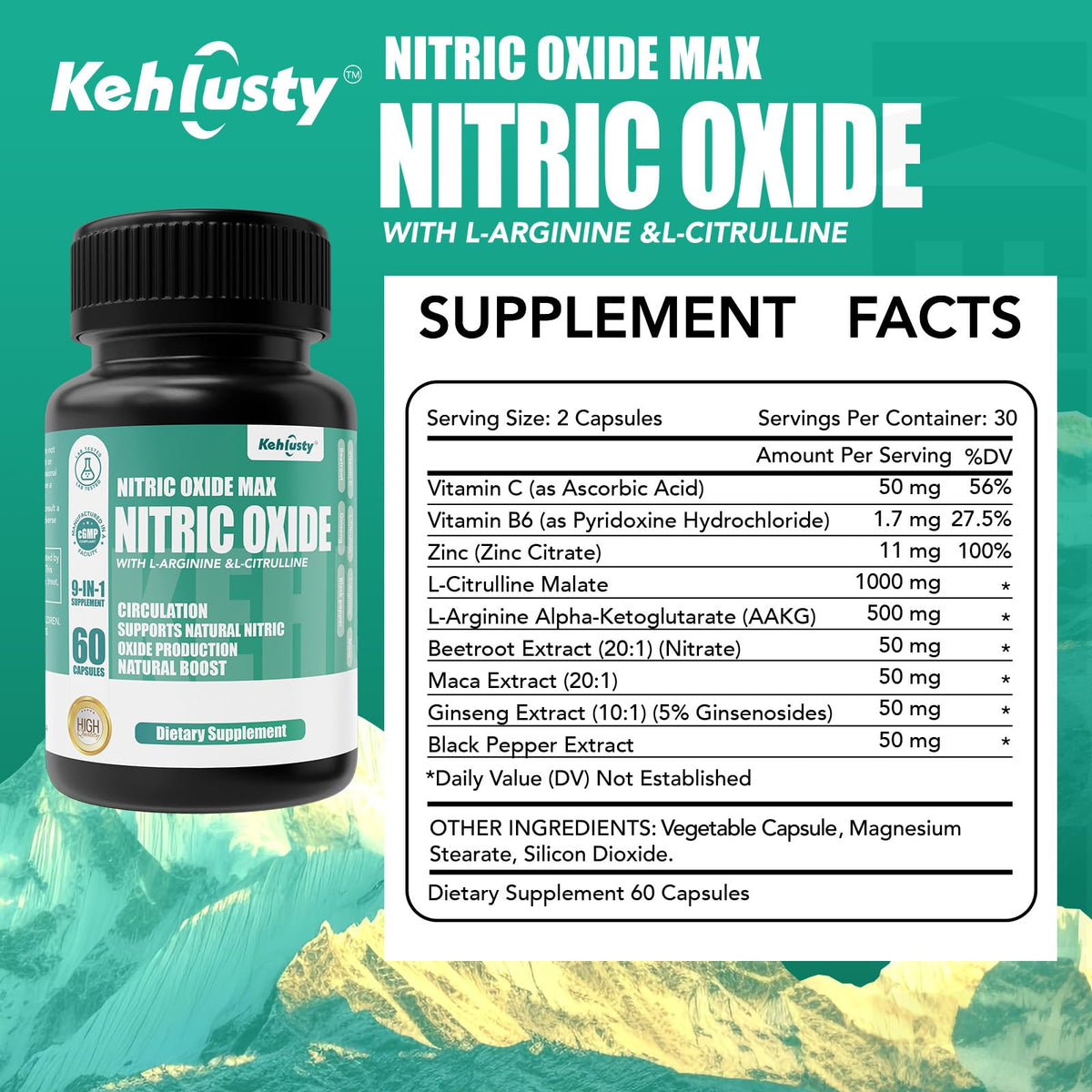 Nitric Oxide Booster Supplements 60 Capsules U71367