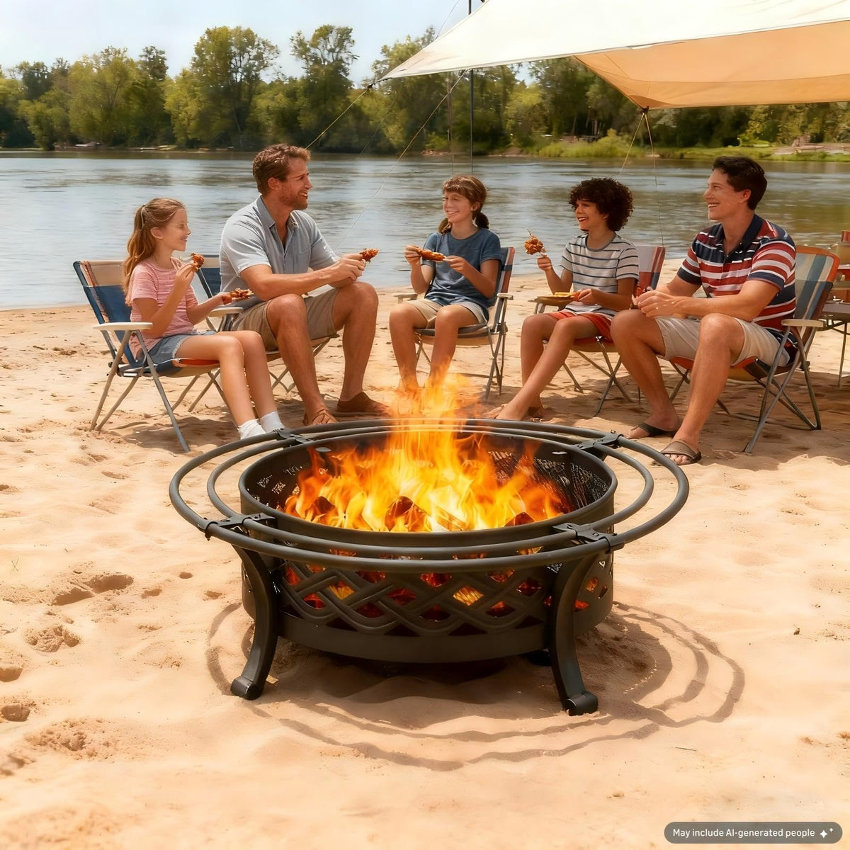 36 Inch Outdoor Fire Pit with Spark Screen Black P39038