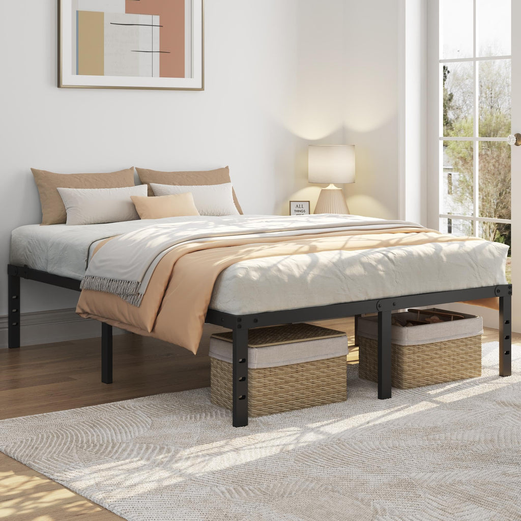 14 Inch Queen Size Black Metal Platform Bed Frame V6212