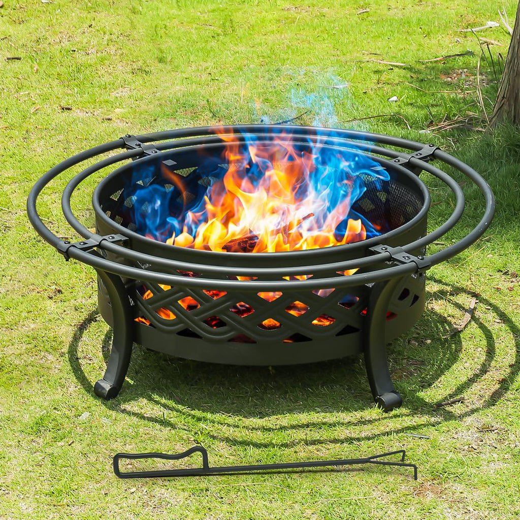 36 Inch Outdoor Fire Pit with Spark Screen Black P39038